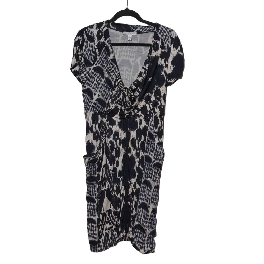 Anthropologie Weston Wear Dress Cream/Black Printed Cowl Neck - Size Medium